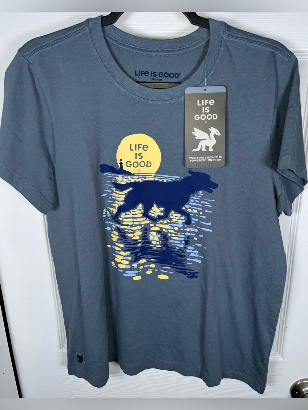 Life is Good Women's Large L Moonlit Running Dog Short Sleeve Crusher Tee Cotton